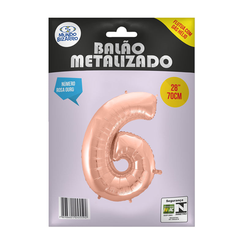 Balão Metalizado 28” Mundo Bizarro Número Rosa Ouro 6