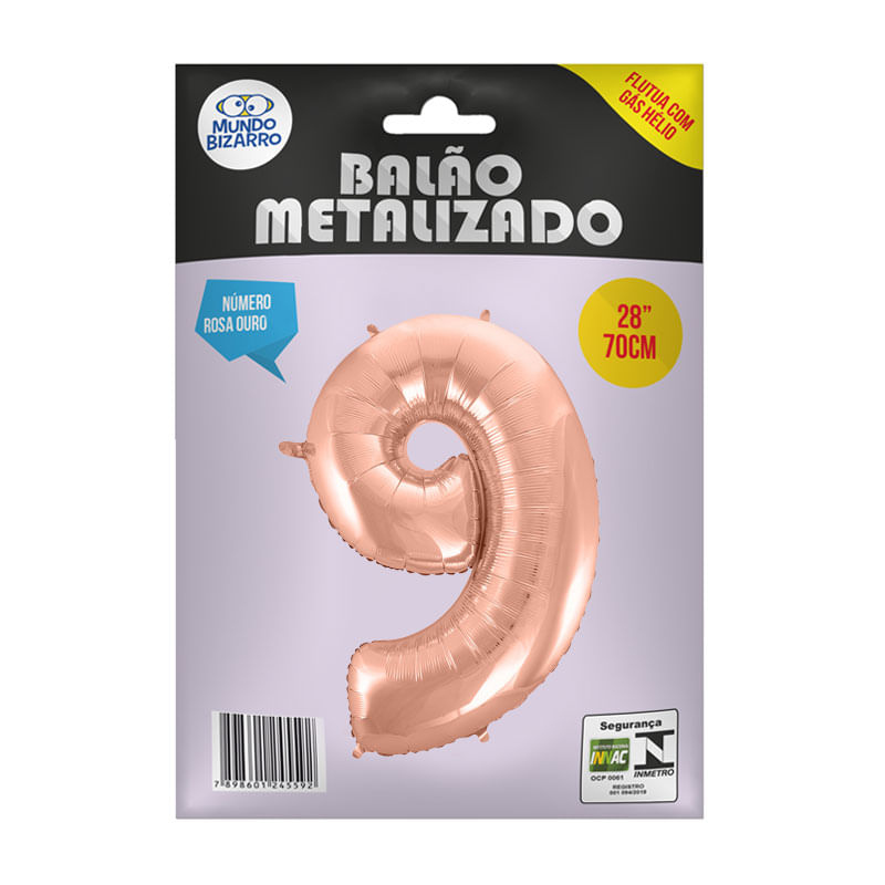 Balão Metalizado 28” Mundo Bizarro Número Rosa Ouro 9