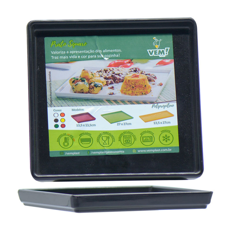 Prato Square Vemplast 13,5X13,5 Preto 