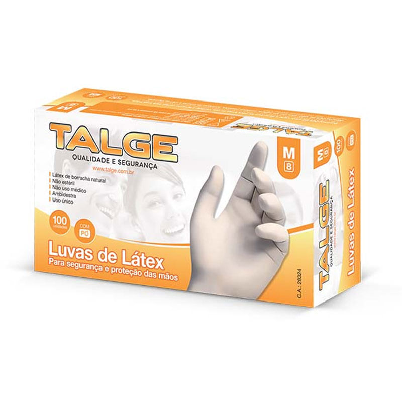 Luva Descartável Talge Látex M 100un. Com Pó