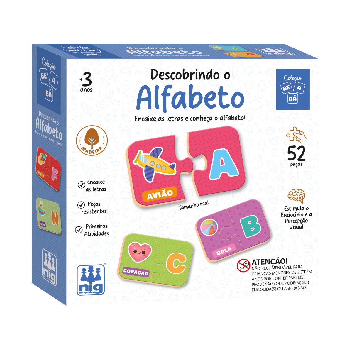 Educativo Em Madeira Bê A Bá Mãe Descobrindo o Alfabeto 52 Peças - Nig Brinquedos