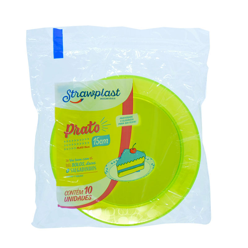 Prato Redondo Strawplast Verde Neon 15cm.