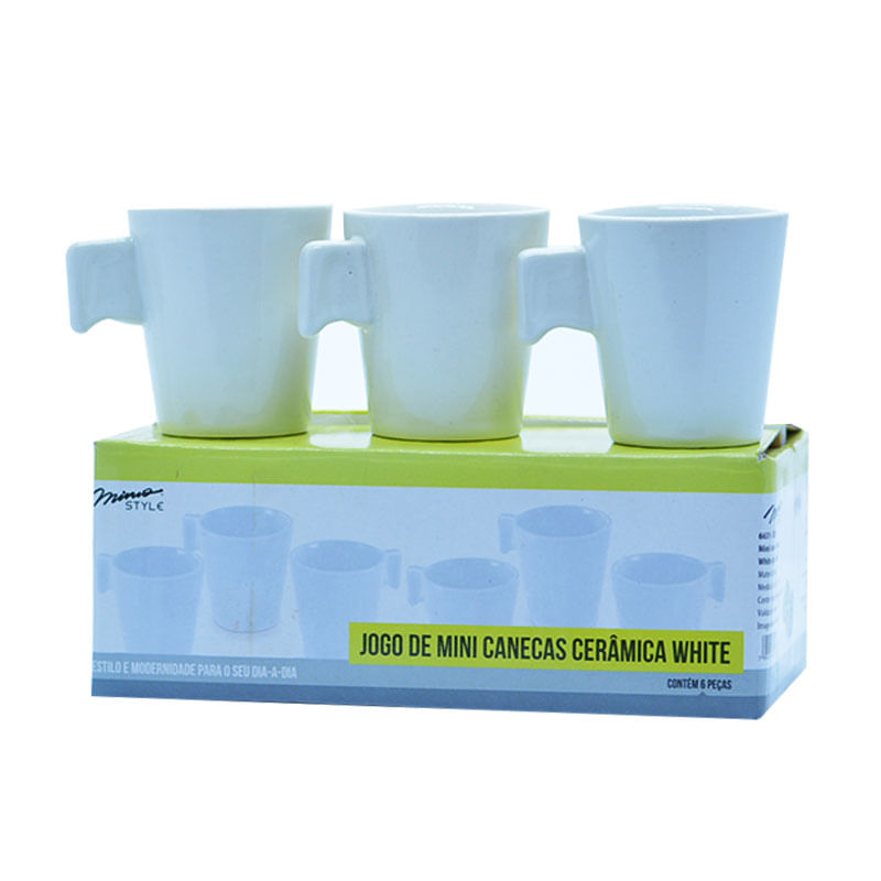 Mini Caneca Ceramica White 6 Peças 80ml Cr592