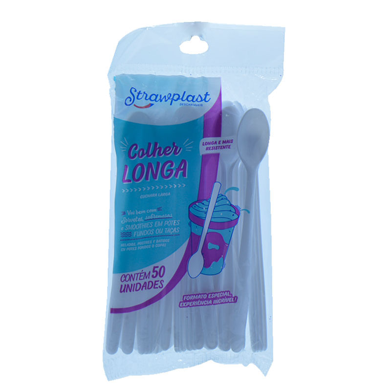 Colher Longa Strawplast Branca
