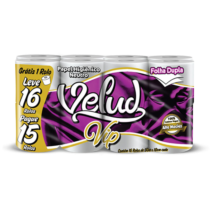 Papel Higiênico Velud Folha Dupla 30m 16 Rolos