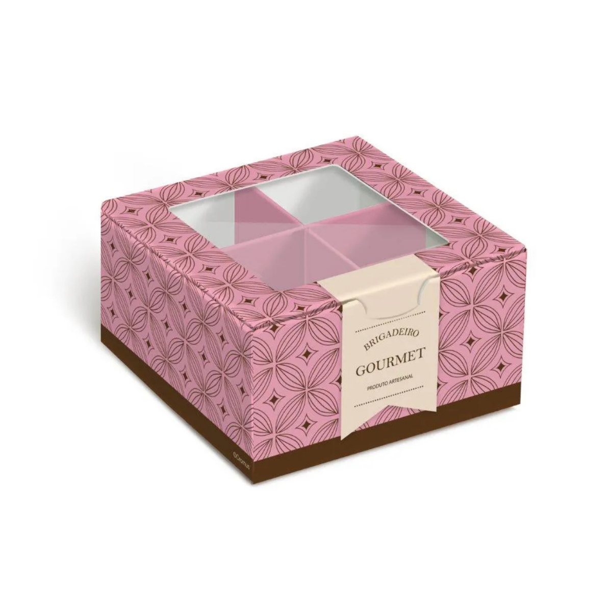 Caixa para 4 Brigadeiros Gourmet Rosa 8,5cmX8,5cmX4,5cm
