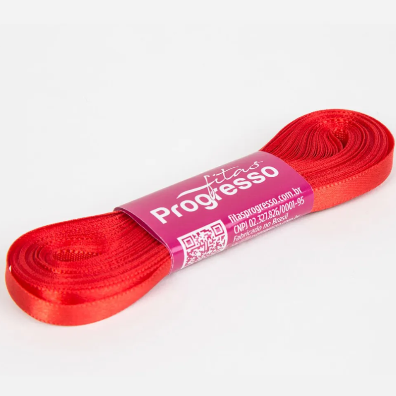 Fita Progresso Cetim 10m CF001 7mm 1354 Vermelho Tomate