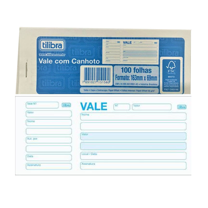 Vale Com Canhoto Tilibra 100 Folhas
