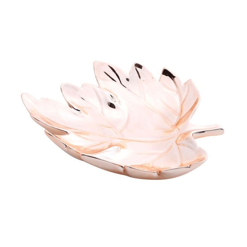 Folha Decorativa Cerâmica com Cobre Cromado Folha 29X25X7cm