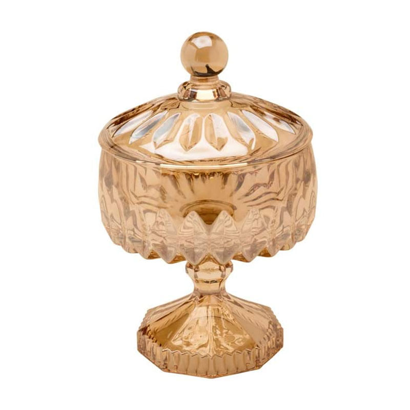 Potiche Decorativo Cristal Chumbo com Pé Louise Ambar 11X18cm