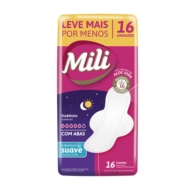 Absorvente Mili Noturno Suave com Abas 16un