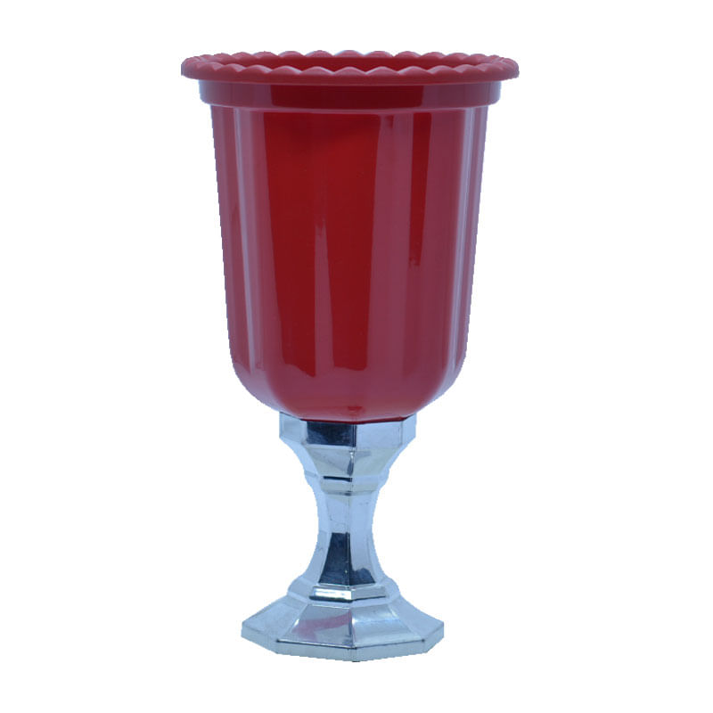Vaso Linha Festplastik Diamantado Vermelho 850ml Base Cromada Prata 