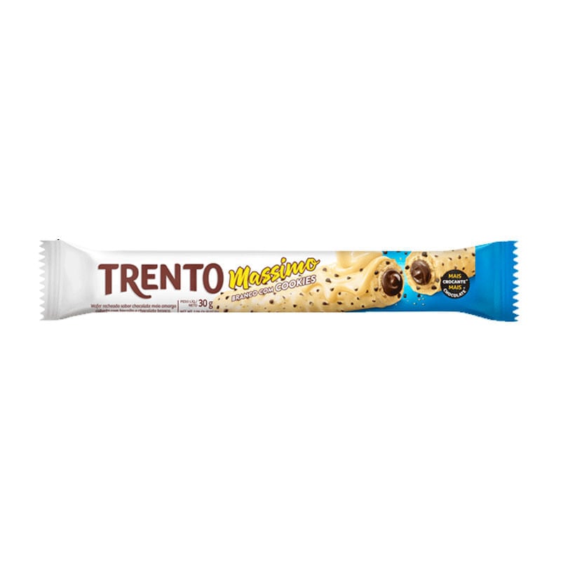 Wafer Trento Mássimo Chocolate Branco Com Cookies 30g
