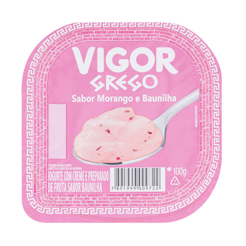 Iogurte Grego Vigor Morango Baunilha 100g