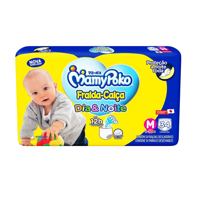 Fralda Mamypoko Calça Dia&Noite Jumbo M 34un