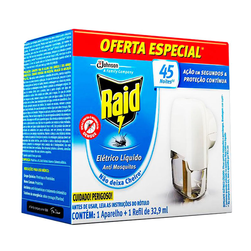 Inseticida Elétrico Raid 45 Noites 32,9ml Oferta Especial