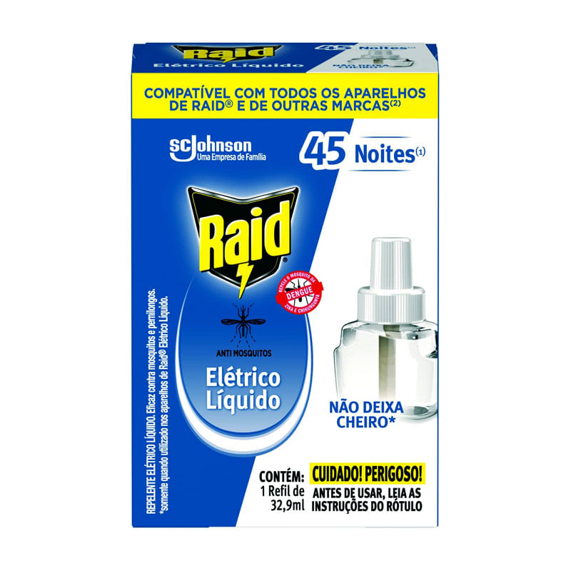 Inseticida Raid Elétrico Líquido 45 Noites 32,9ml Refil