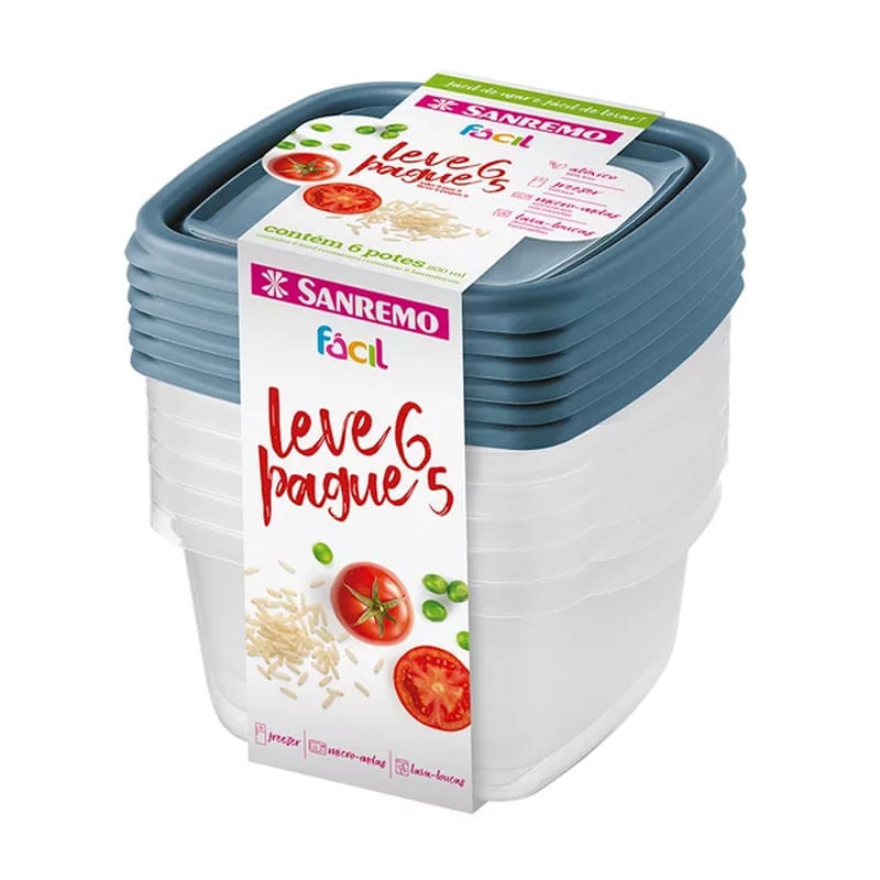 Conjunto Leve 6 Pague 5 Pote de Plástico Sanremo 800ml SR125/7