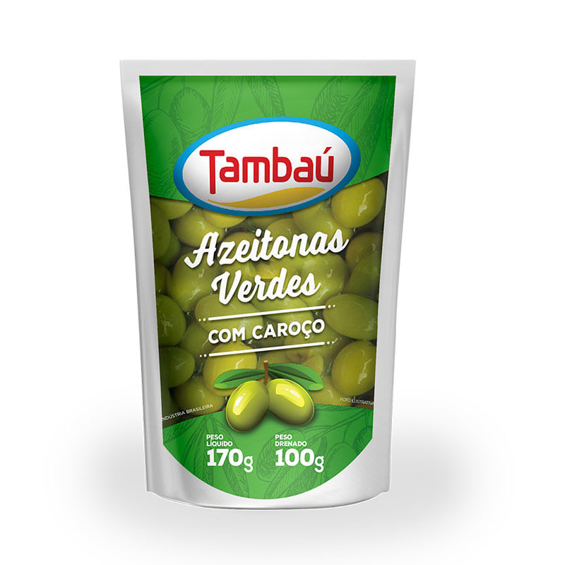 Azeitona Verde Tambau 100g com Caroço Pouch