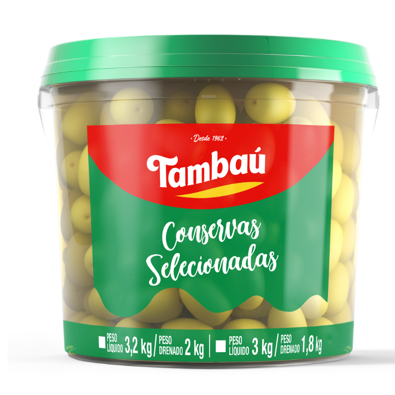 Azeitona Verde Tambau 2kg com Caroço Médio