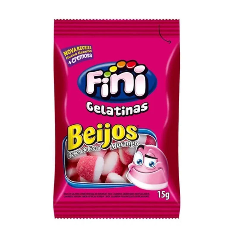 Bala Gelatina Fini 15g Beijos de Morango
