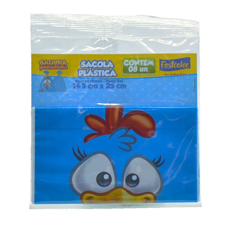Sacola Plástica Festcolor Galinha Pintadinha 2018 com 8un