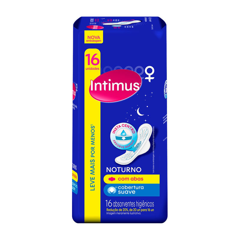 Absorvente Intimus Gel Noturno Suave com Abas Leve mais Pague menos 16un