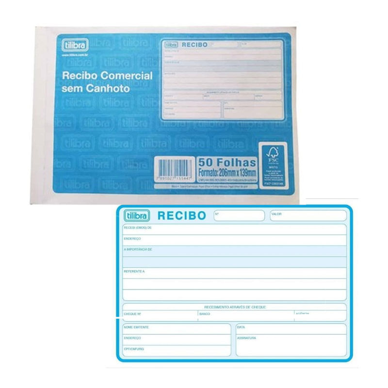 Recibo Comercial Sem Canhoto Tilibra Grande 50 Folhas