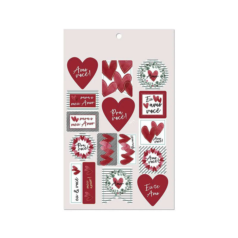 Cartela Adesivado Etiqueta Amo Você 28cmX19cm 32un