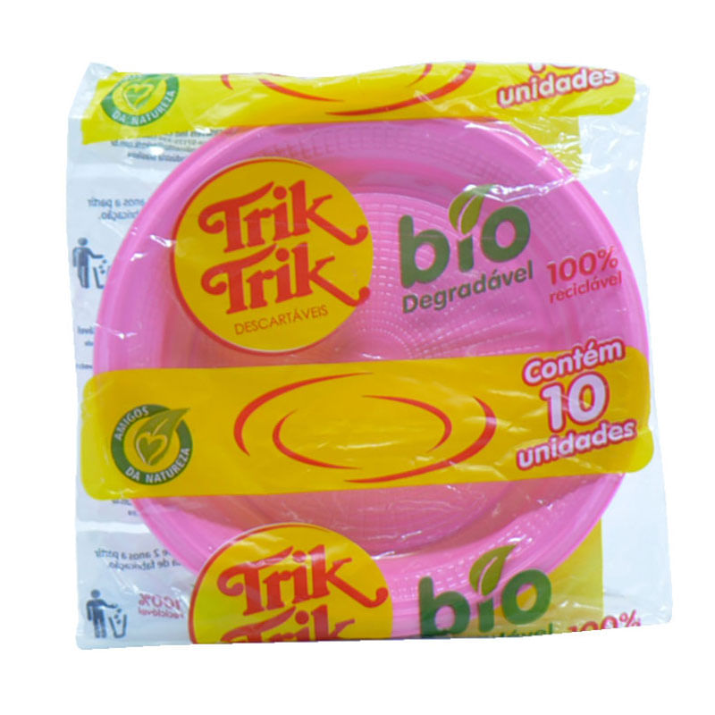 Prato Biodegradável Trik Trik 18cm Rosa 10un