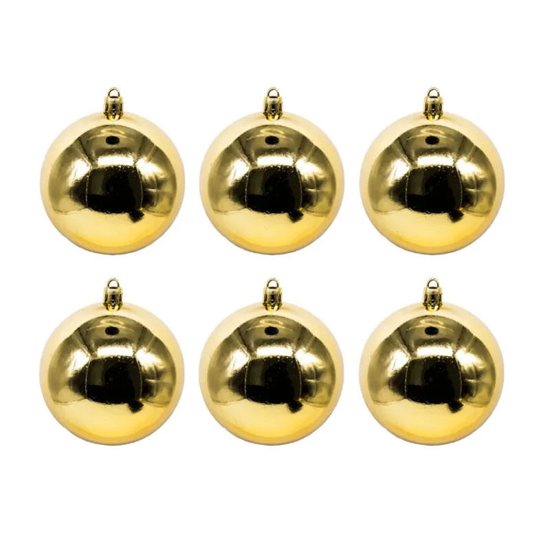 Bola Natal Metalizado 4cm Dourado 6un
