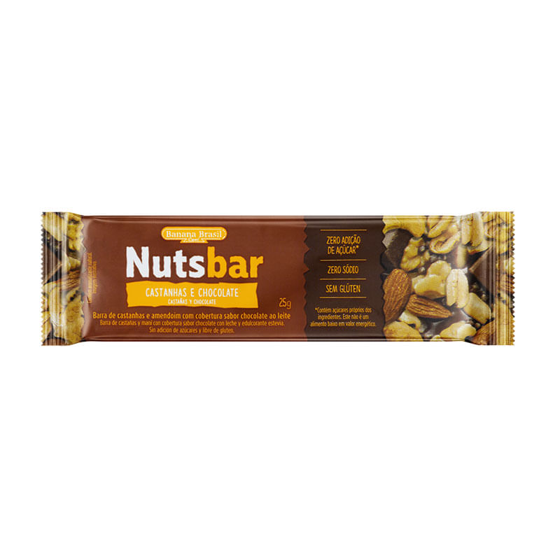 Nuts Bar Banana Brasil Castanha e Chocolate 25g