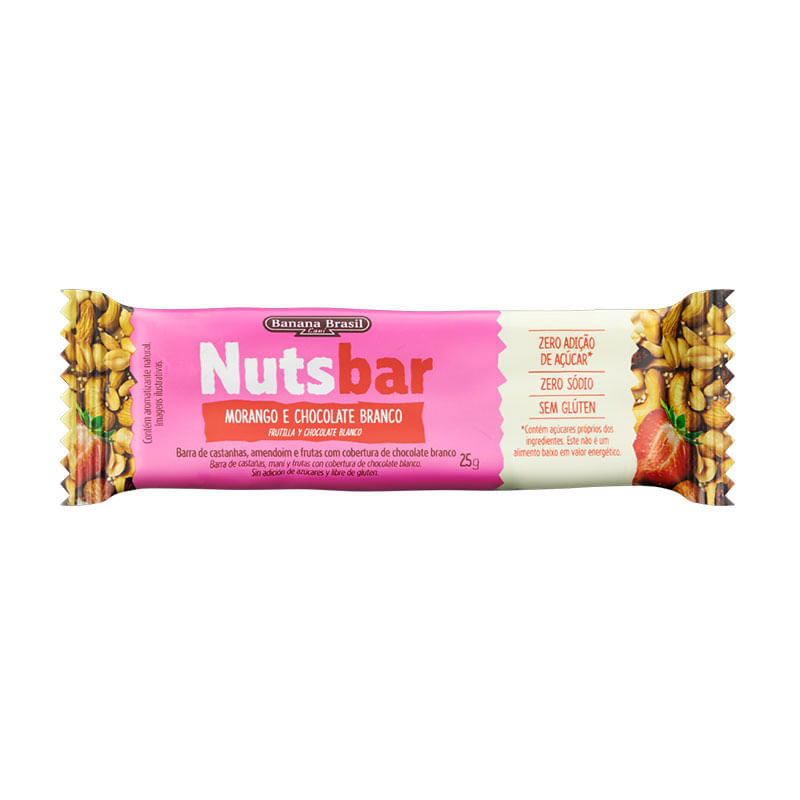 Nuts Bar Banana Brasil Castanha/Morango e Chocolate Branco 25g
