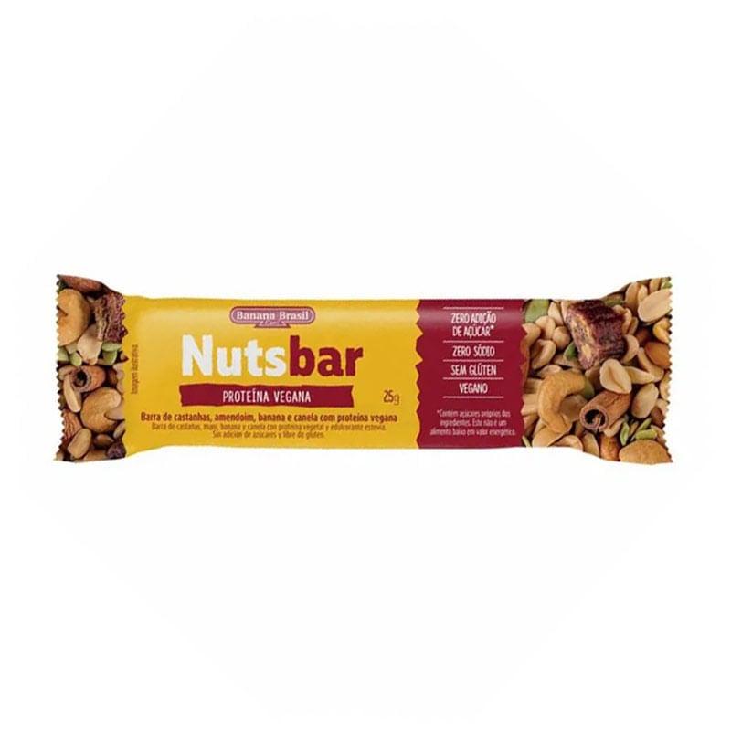 Nuts Bar Banana Brasil Castanha Proteina Vegana 25g