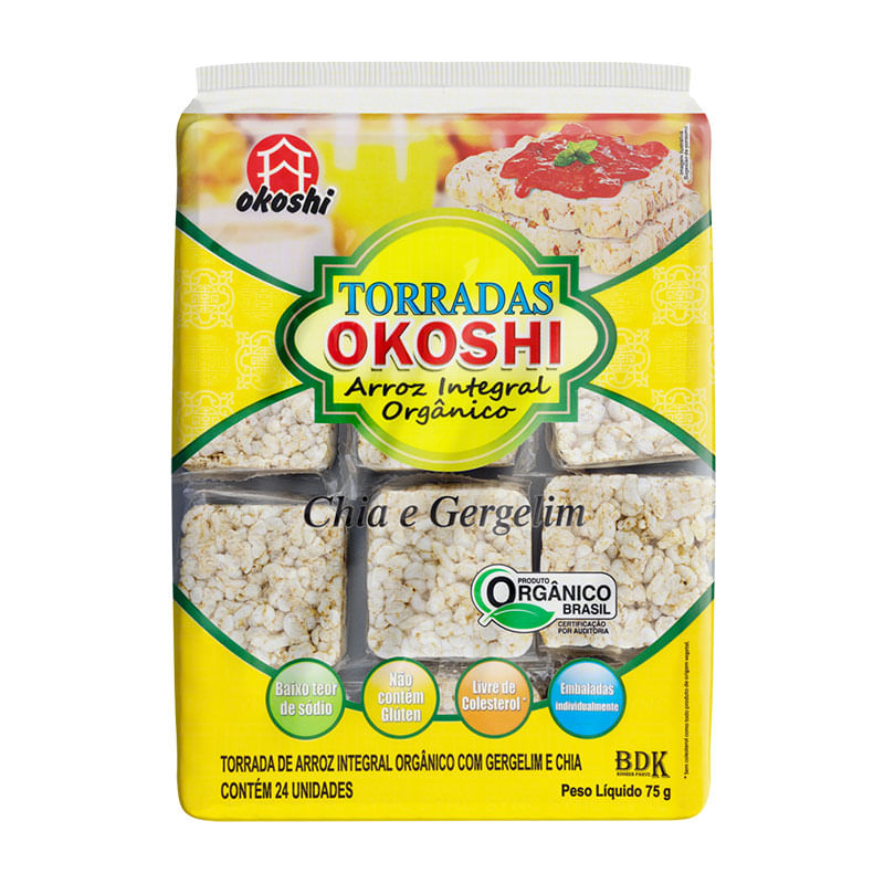 Torrada Arroz Okoshi Integral Chia e Gergelim 75g
