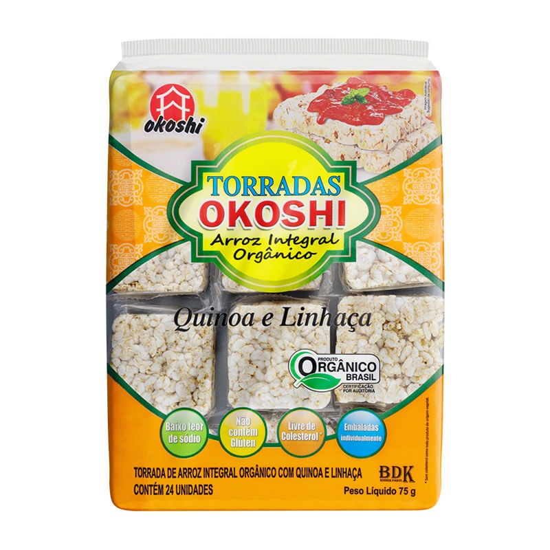 Torrada Arroz Okoshi Integral Quinoa e Linhaça 75g