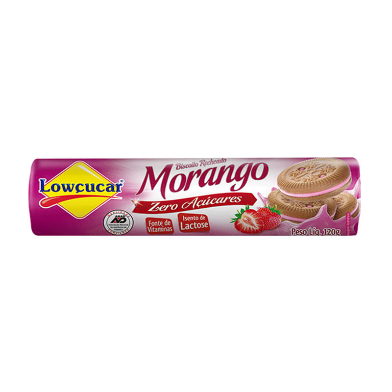 Biscoito Recheado Lowçucar Morango 120g