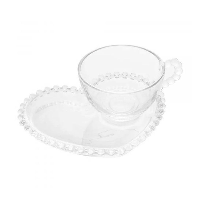 Xícara Chá com Prato Coração Pearl 180ml