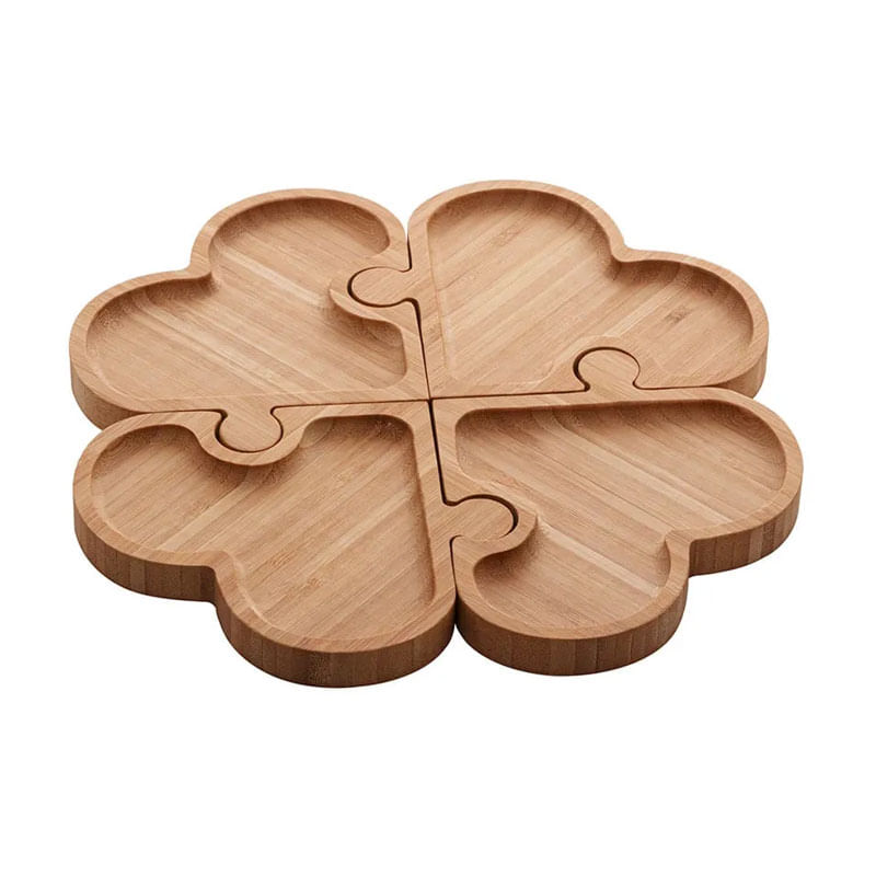 Petisqueira 4 Divisórias Bambu Heart 26X26X1,5cm