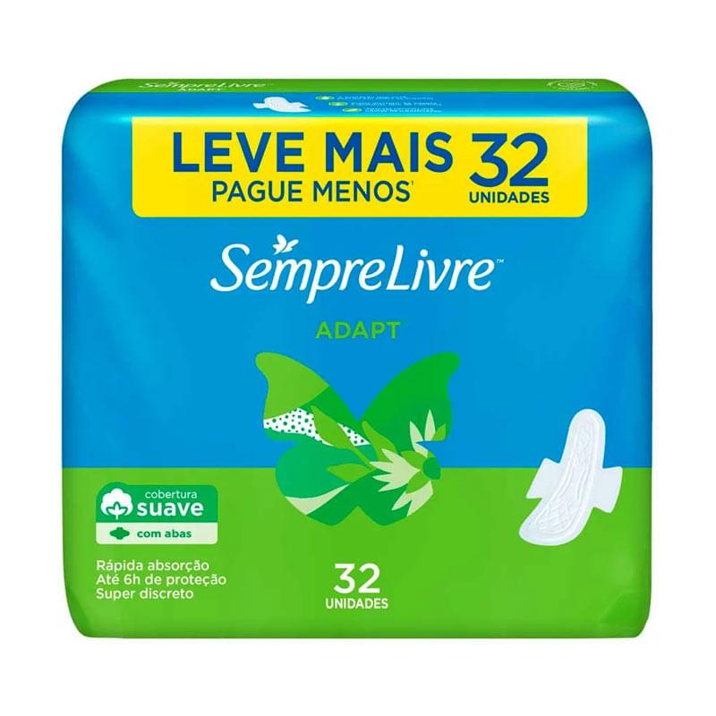 Absorvente Sempre Livre Adapt com Abas Leve+Pague- 32un