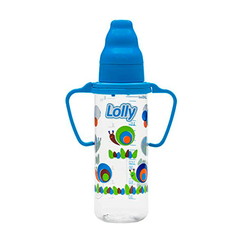 Mamadeira Lolly Zoo 250ML Com Alça Azul 