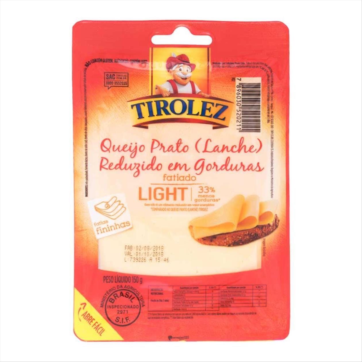 QUEIJO PRATO TIROLEZ LIGHT FAT 150G