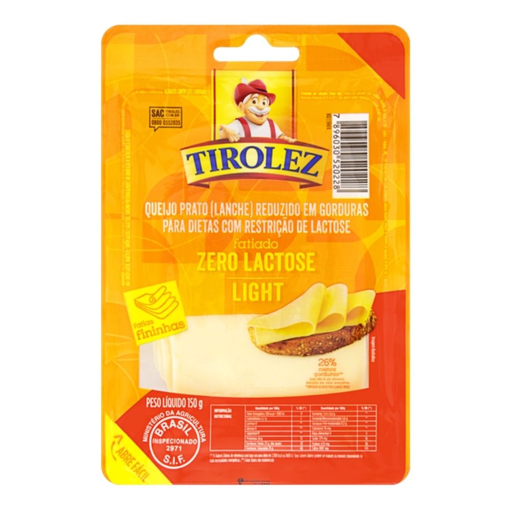 QUEIJO PRATO TIROLEZ LIGHT ZLAC FAT 150G