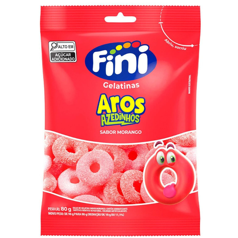 Bala Gelatina Fini 100g Aros de Morango