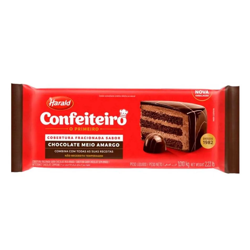 Barra Chocolate Confeiteiro Harald Meio Amargo 1,010kg