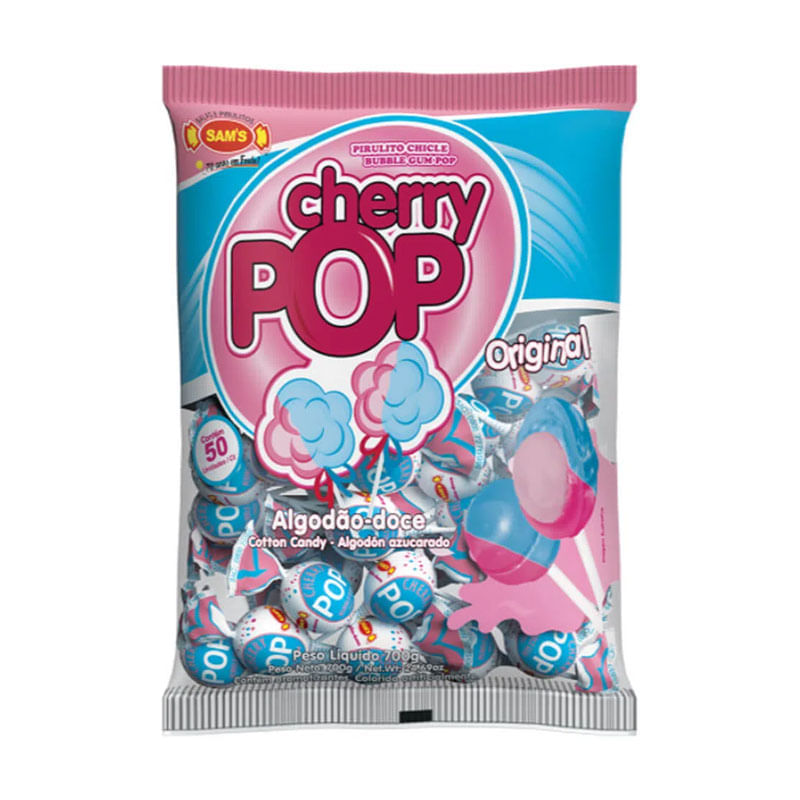 Pirulito Cherry Pop Sams Algodão Doce 50un