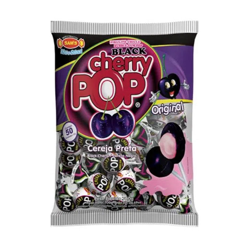 Pirulito Cherry Pop Sams Black 50un