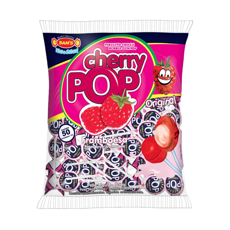 Pirulito Cherry Pop Sams Framboesa 50un
