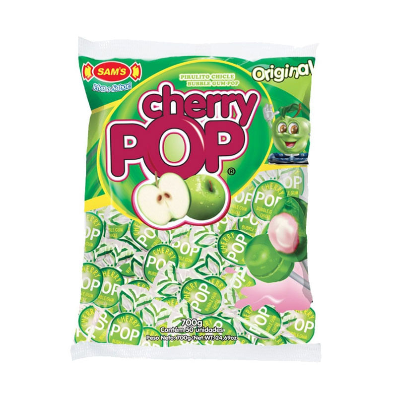 Pirulito Cherry Pop Sams  Maçã Verde 50un