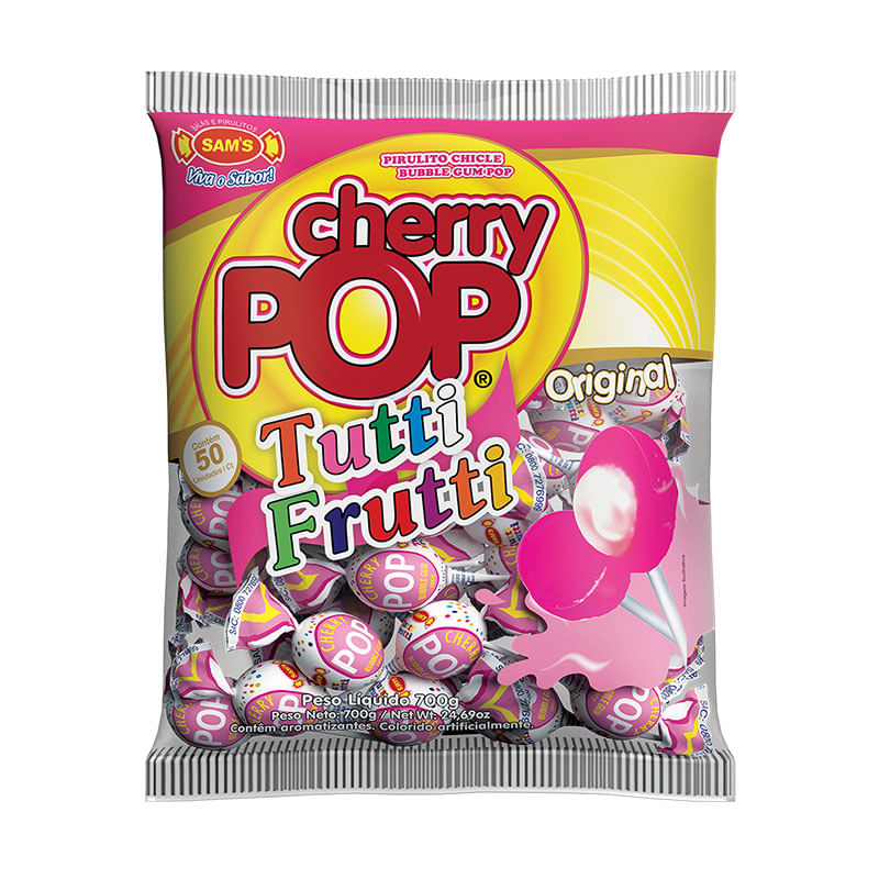Pirulito Cherry Pop Sams Tutti Frutti 50un